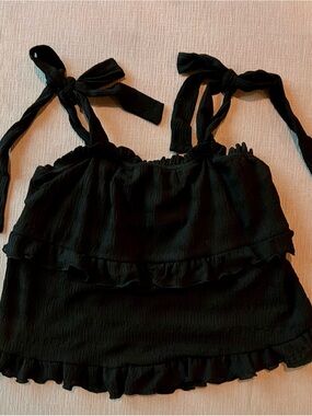 Altar'd State Black Ruffle Tie-Shoulder Top